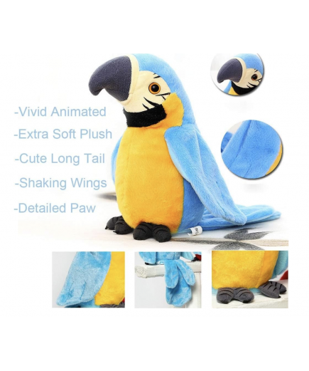 Talking Plush Parrot Blue and Gold Macaw Interactive Toy